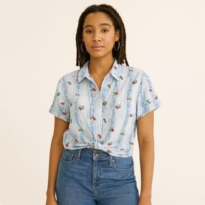 Alfred Dunner American Dream Cherry Ombre Striped Burnout Shirt Small